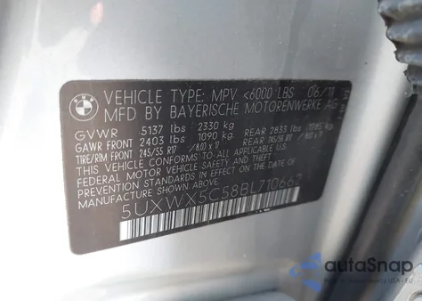 2011 BMW X3 xDrive28I из США, поврежденный, VIN 5UXWX5C58BL710662